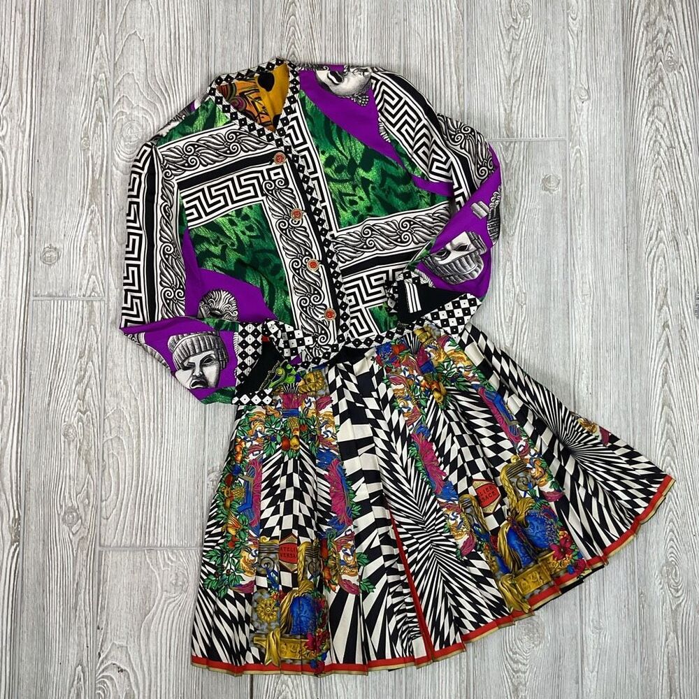 Archival Gianni Versace Couture Skirt Suit Set 1991 Teatro Opera Silk IT 40/44 V